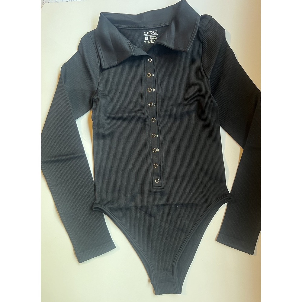 Ribbed Black Bodysuit Long Sleeve Collar Size Small New with‎ Tags